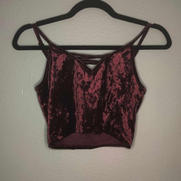 Burgundy Velvet Crop Tank Top - Picture 1 of 4